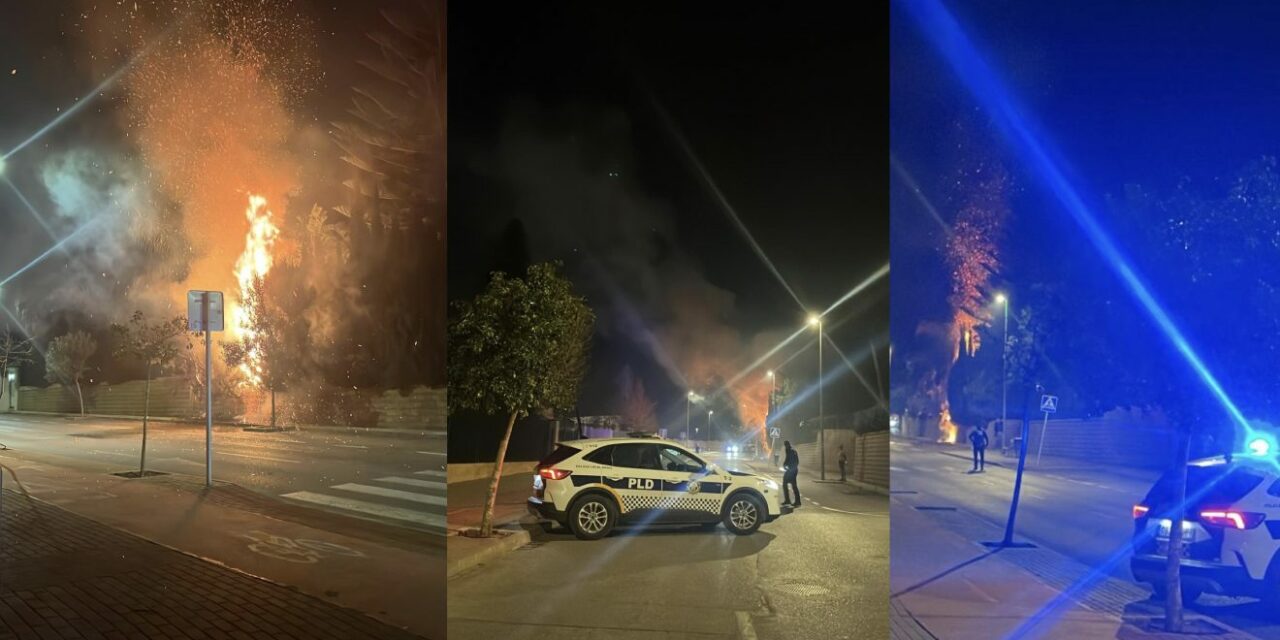 Ein großer Feuerschein bei einem Brand in der Nähe der Sekundarschule Sorts de la Mar in Denia