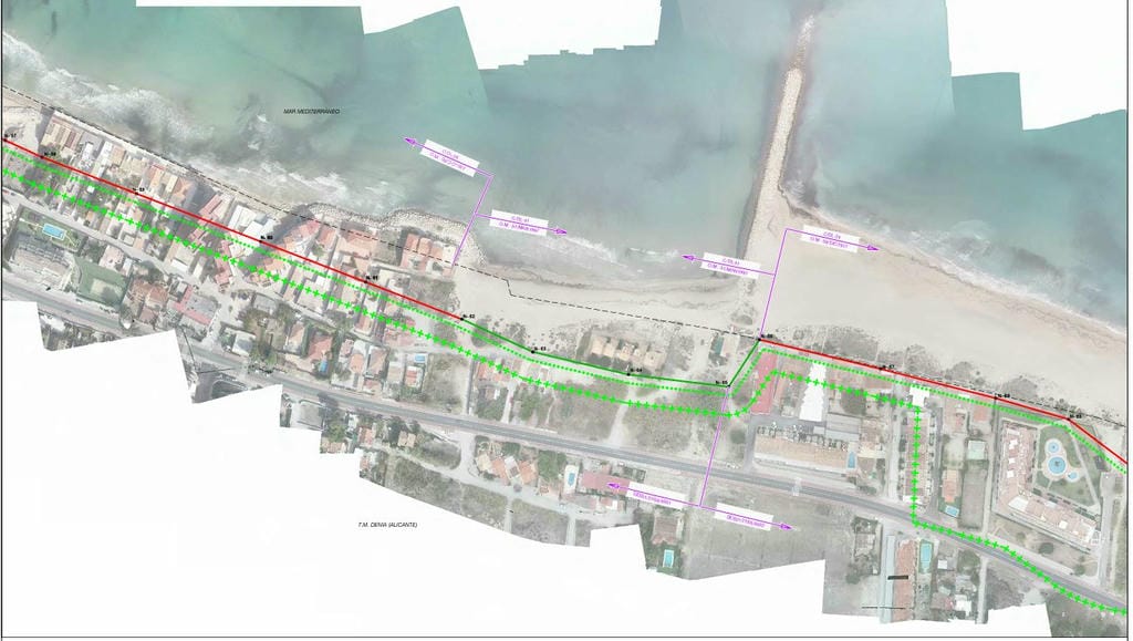 Eine weitere Grenzziehung in Dénia lässt die Häuser an den Stränden von les Deveses und l’Almadrava im öffentlichen Bereich